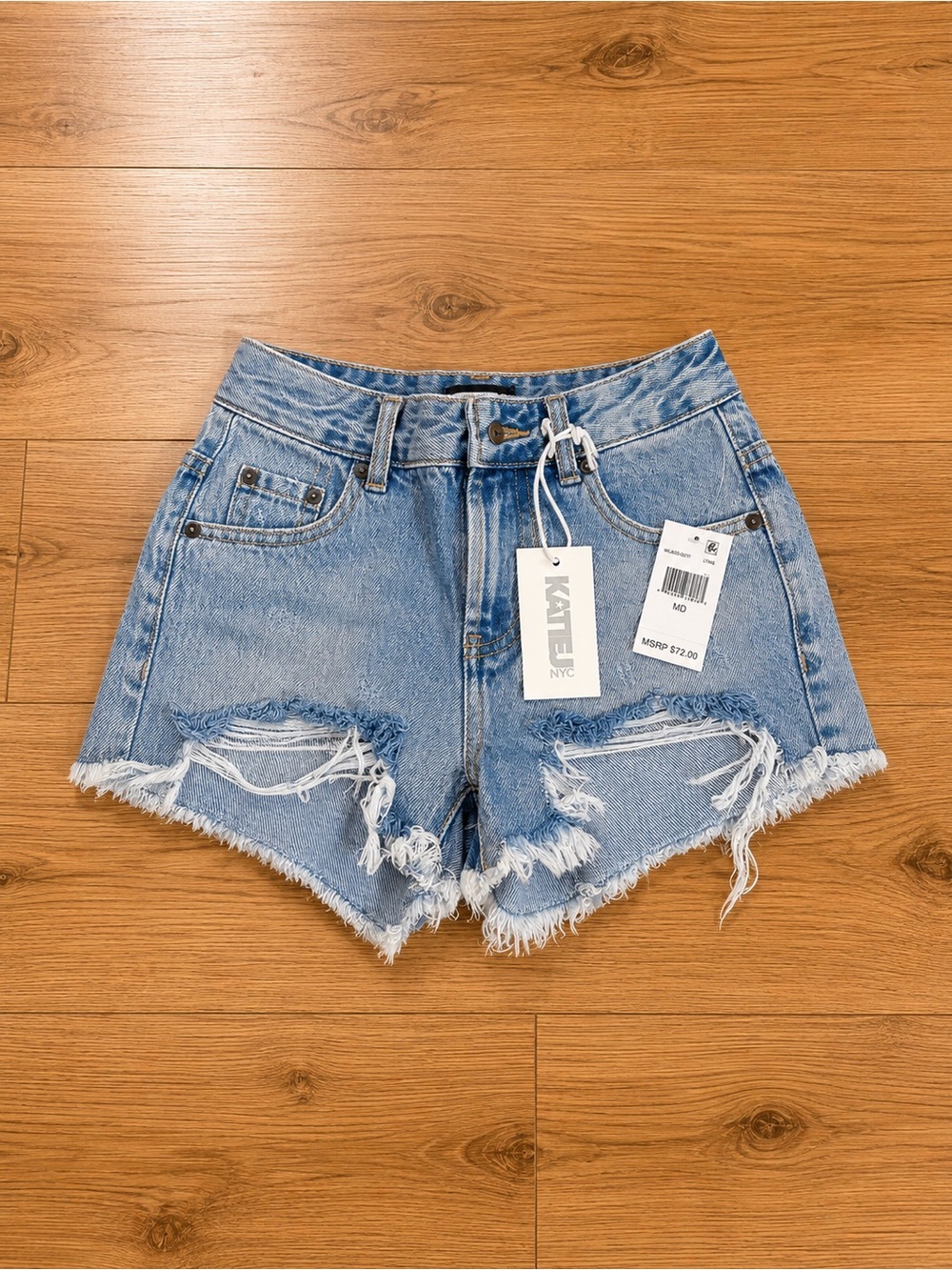 Katie J NYC Light Blue Distressed High-Rise Denim Shorts